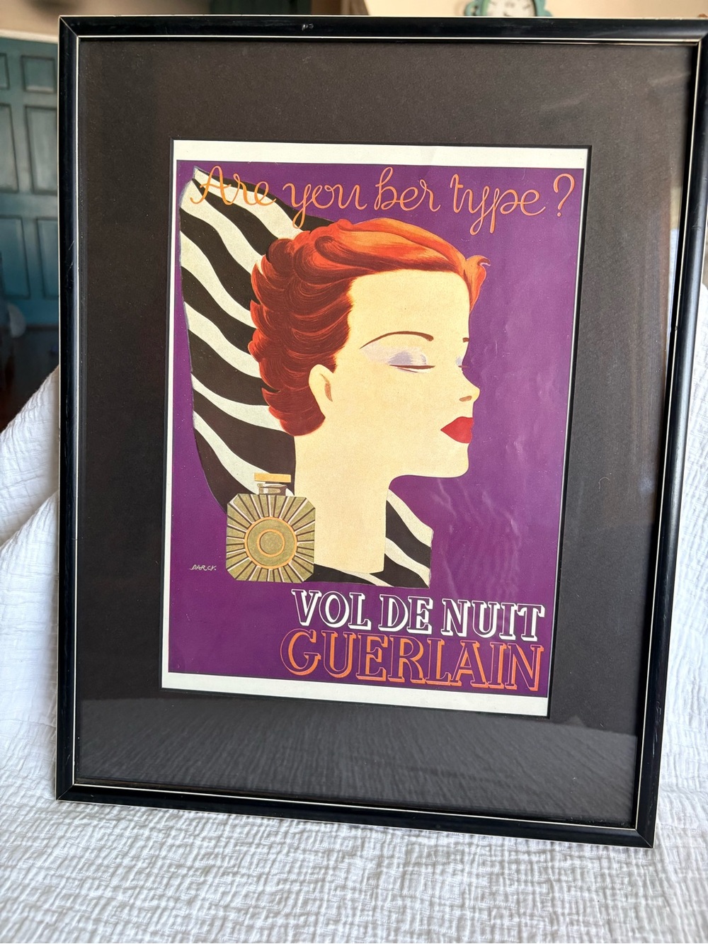 Art Deco Framed Orig Magazine Perfume Ad By Darcy Guerlain Vol De Nuit